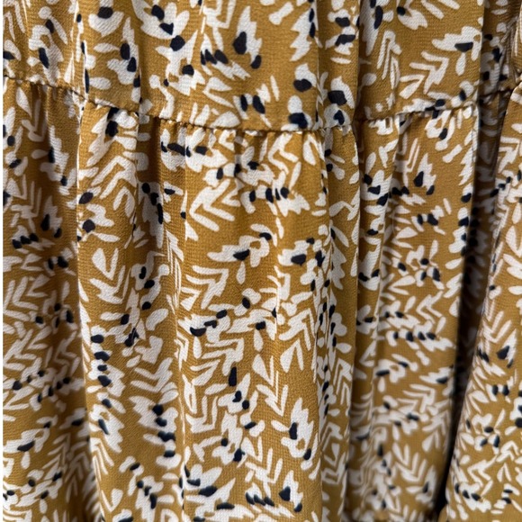 Pinch Mustard Yellow Botanical Print Smocked Ruffled Tiered Midi Dress Women's S - Picture 4 of 5